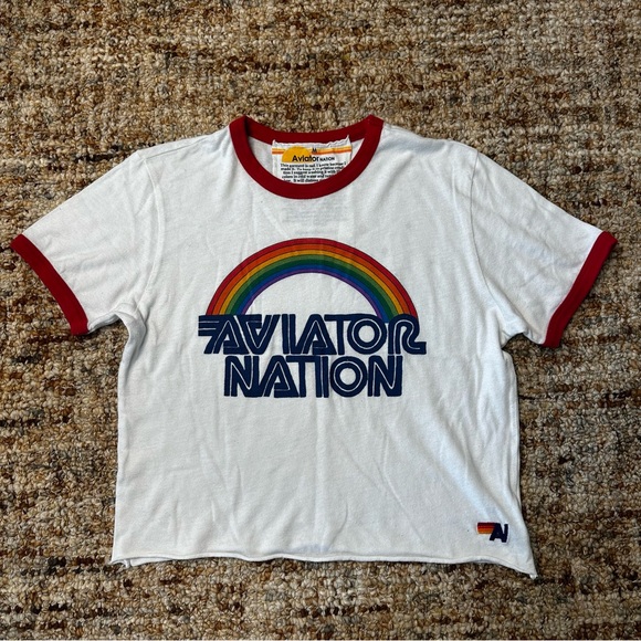Aviator Nation Tops - ❤️SOLD❤️Aviation Nation Retro Rainbow Ringer Tee